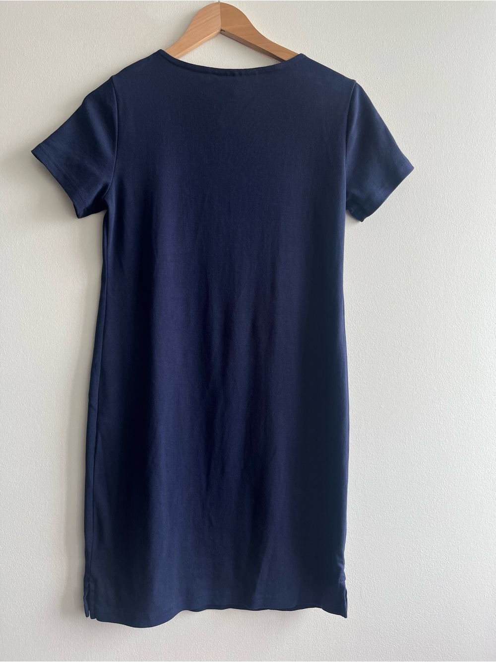 Karen Scott Navy Blue Lace-Up Shift Dress | Short Sleeve Knit Cotton Dress Sz S - Picture 3 of 7